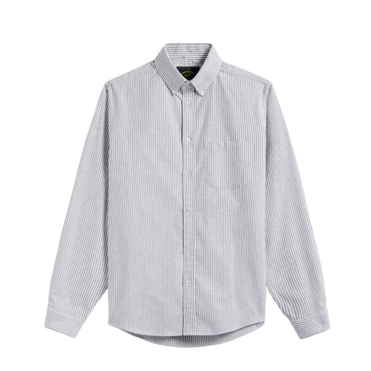 Portuguese Flannel Brushed Oxford Stripe Button Down Blue