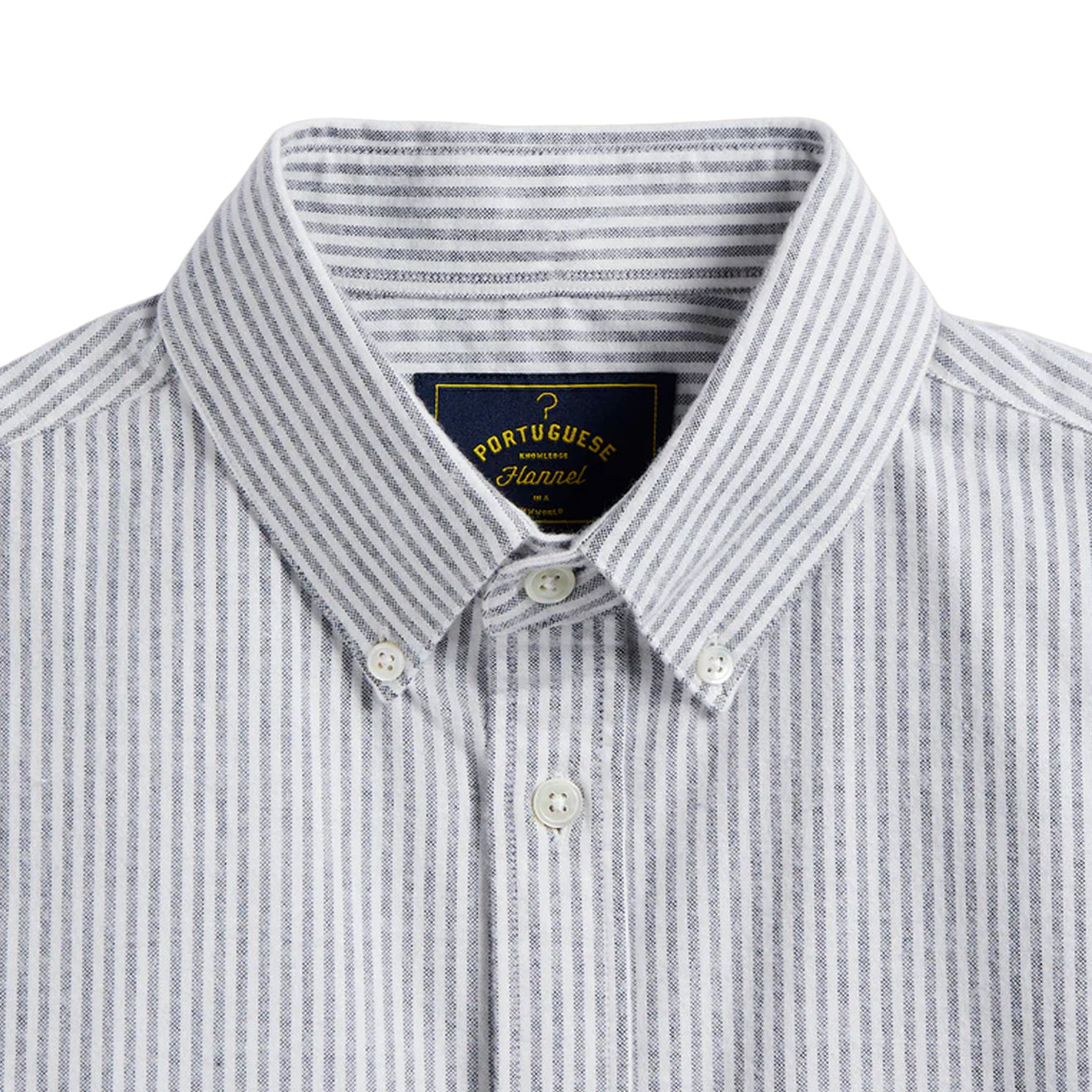 Portuguese Flannel Brushed Oxford Stripe Button Down Blue