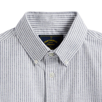 Portuguese Flannel Brushed Oxford Stripe Button Down Blue
