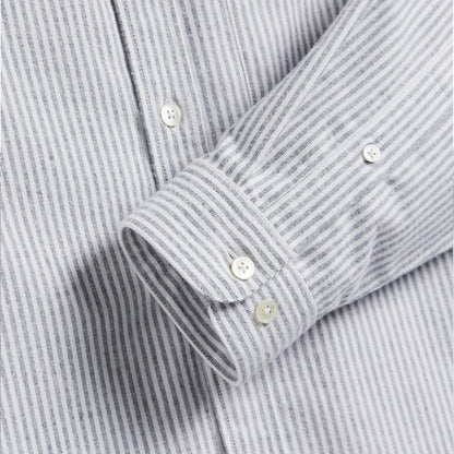 Portuguese Flannel Brushed Oxford Stripe Button Down Blue