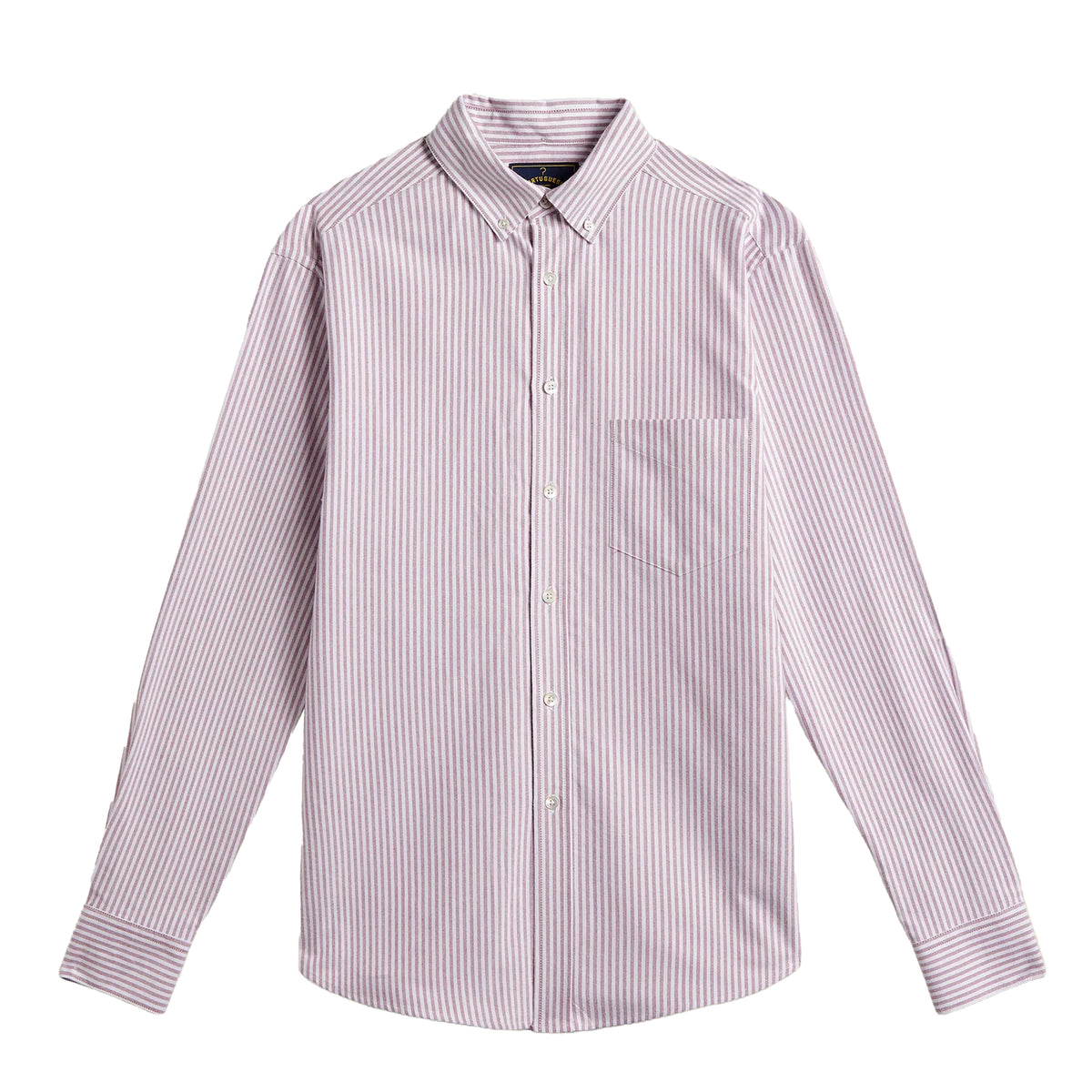 Portuguese Flannel Brushed Oxford Stripe Shirt Bordeaux