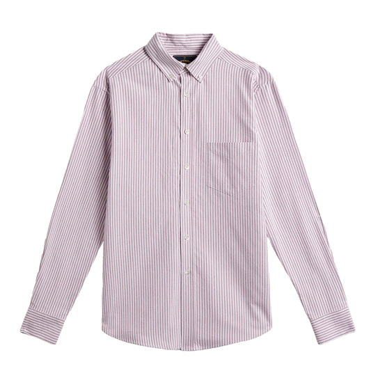 Portuguese Flannel Brushed Oxford Stripe Shirt Bordeaux