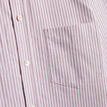 Portuguese Flannel Brushed Oxford Stripe Shirt Bordeaux