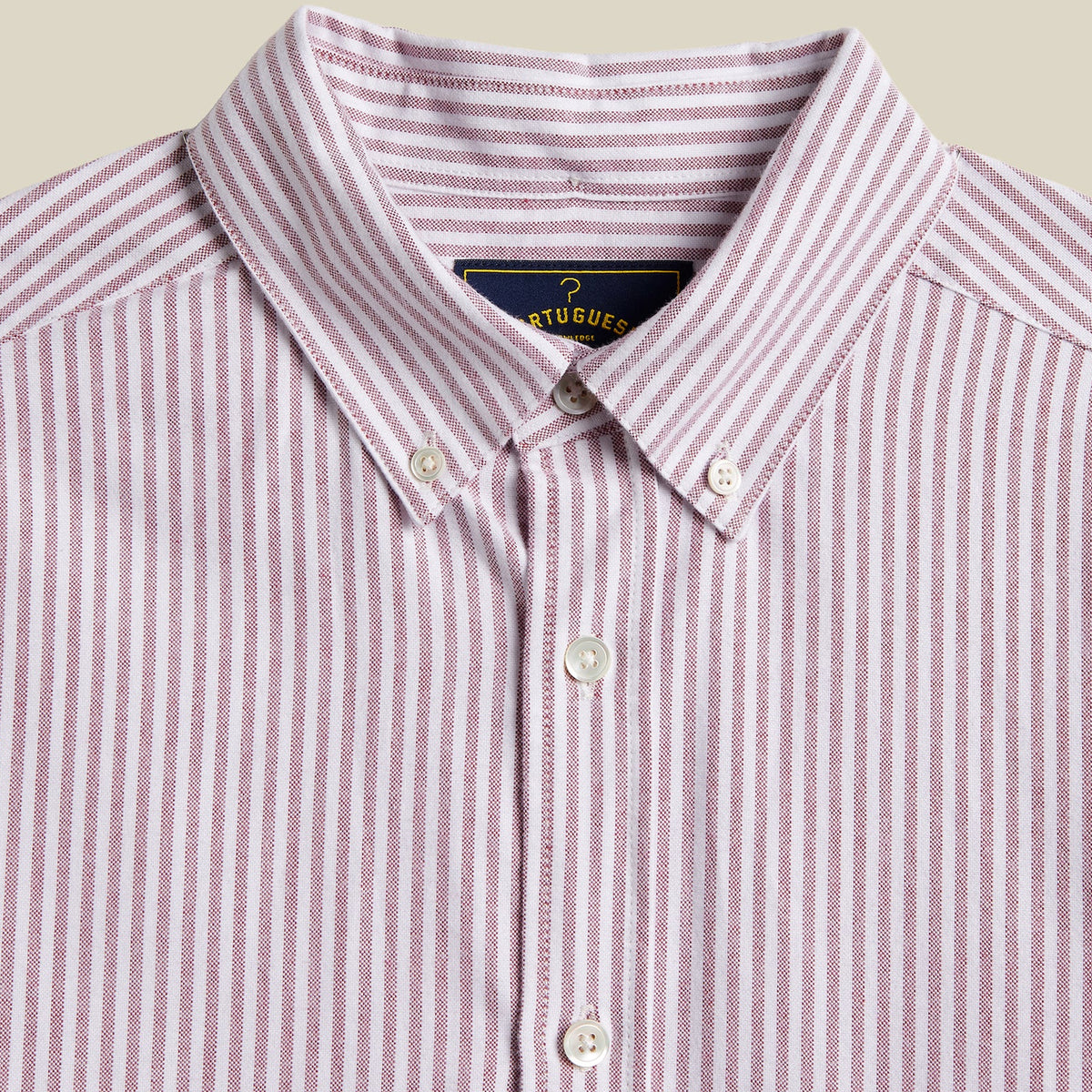 Portuguese Flannel Brushed Oxford Stripe Shirt Bordeaux