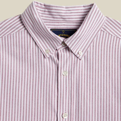 Portuguese Flannel Brushed Oxford Stripe Shirt Bordeaux