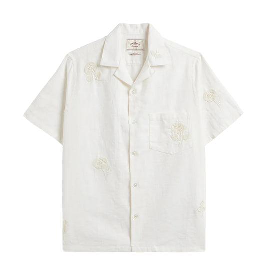 Portuguese Flannel Embroidery Nature Ramie S/S Shirt Ecru