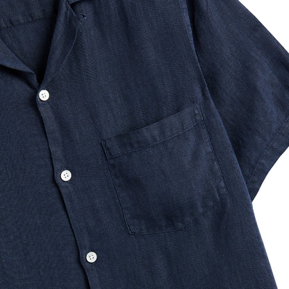 Portuguese Flannel Linen Camp Collar S/S shirt Navy