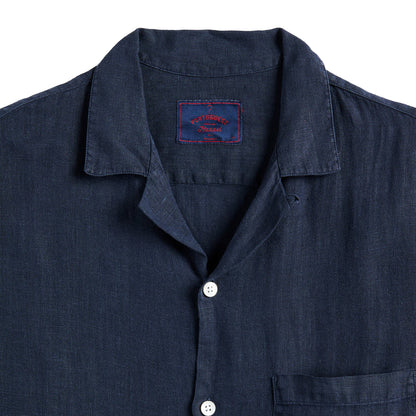 Portuguese Flannel Linen Camp Collar S/S shirt Navy