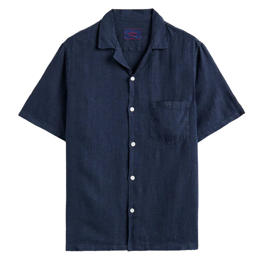 Portuguese Flannel Linen Camp Collar S/S shirt Navy