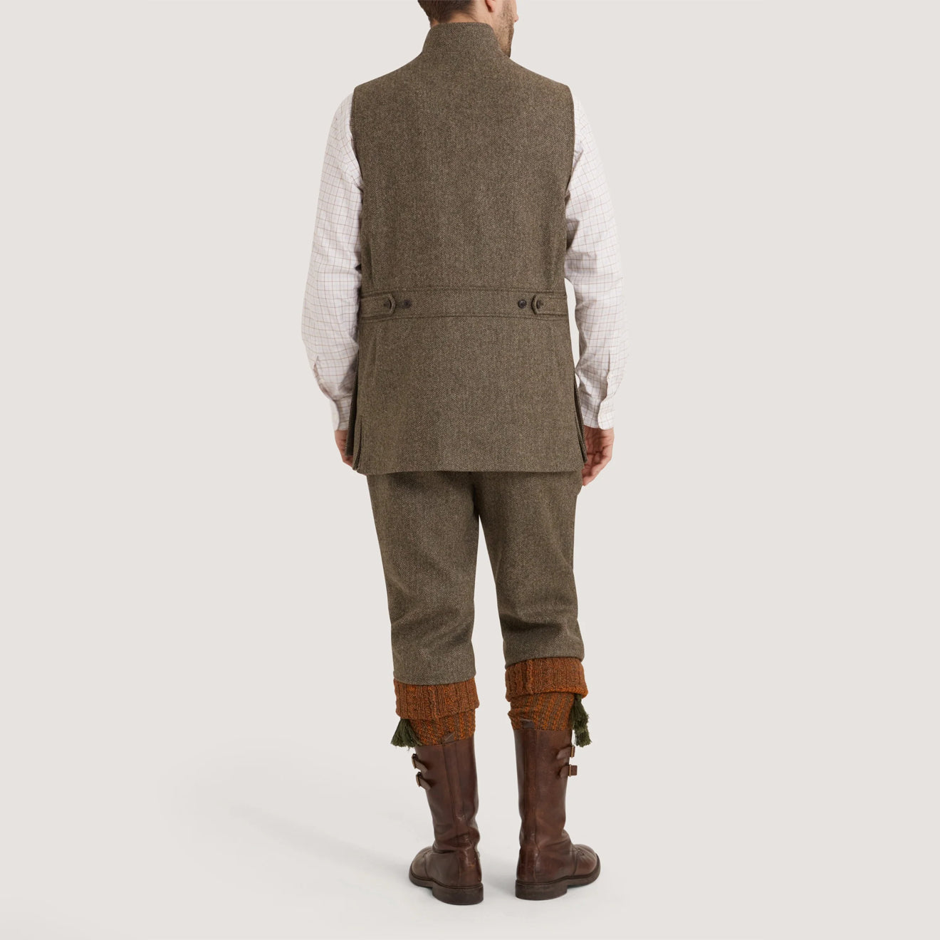 Purdey Lightweight Tweed High Collar Shooting Vest Acorn - The Sporting Lodge