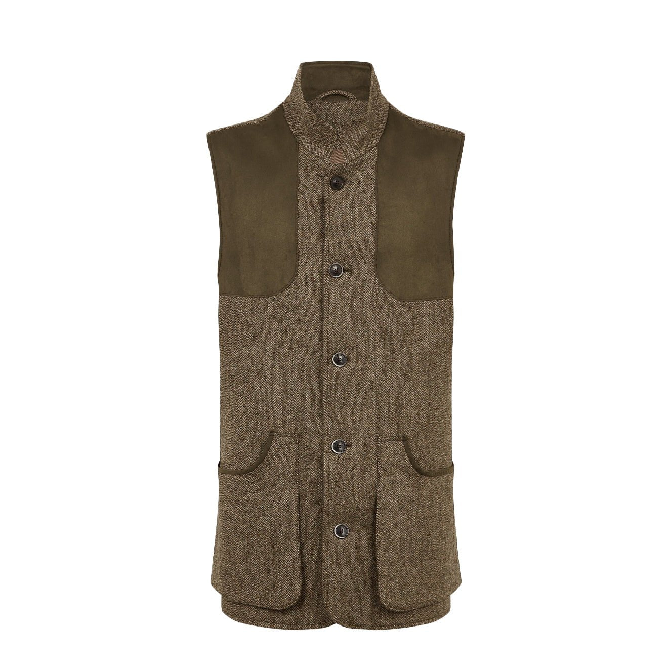 Purdey Lightweight Tweed High Collar Shooting Vest Acorn – The