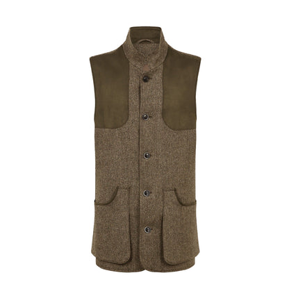 Purdey Lightweight Tweed High Collar Shooting Vest Acorn - The Sporting Lodge
