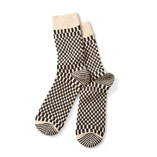 ROTOTO Checkerboard Pattern Socks Black