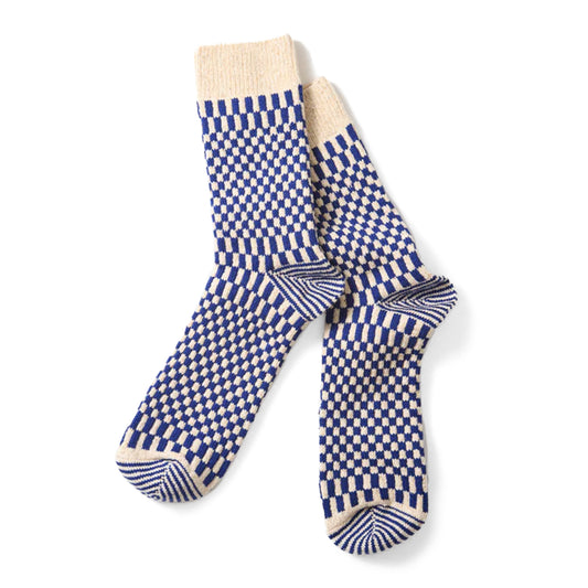 ROTOTO Checkerboard Pattern Socks Blue