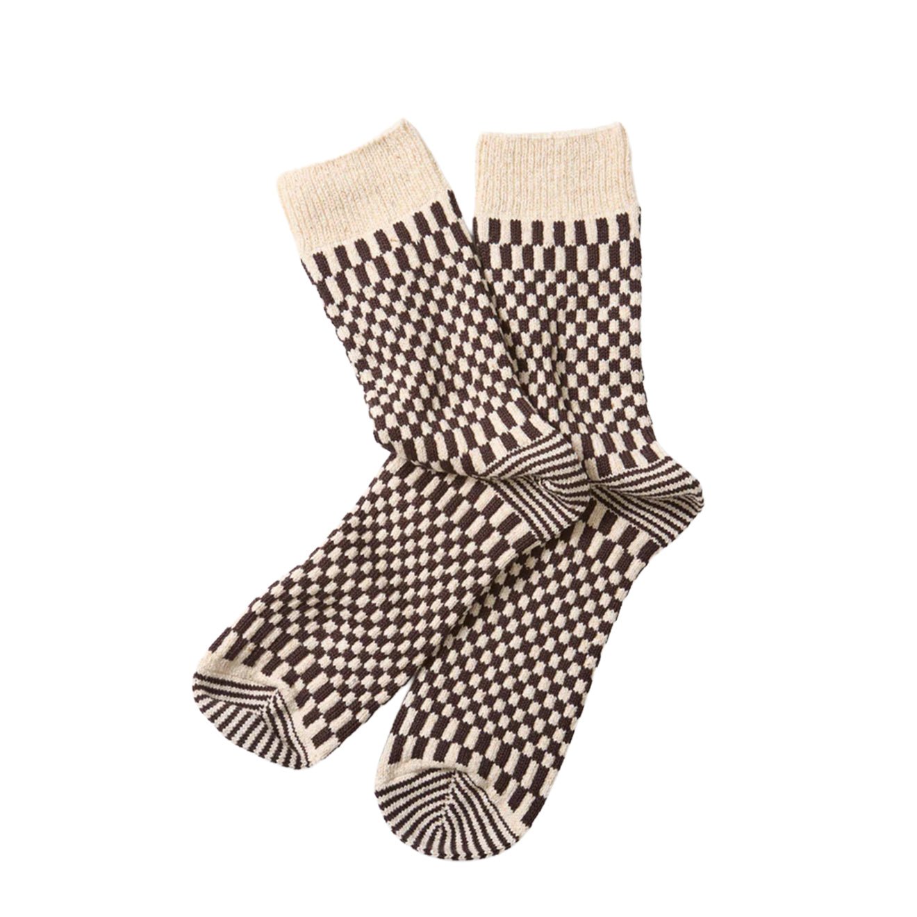 ROTOTO Checkerboard Pattern Socks Brown - The Sporting Lodge