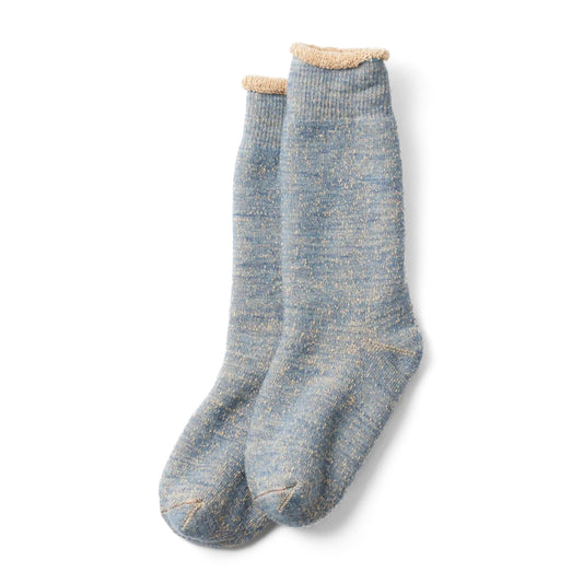 ROTOTO Double Face Crew Socks Merino Wool & Brown Organic Cotton Blue / Brown