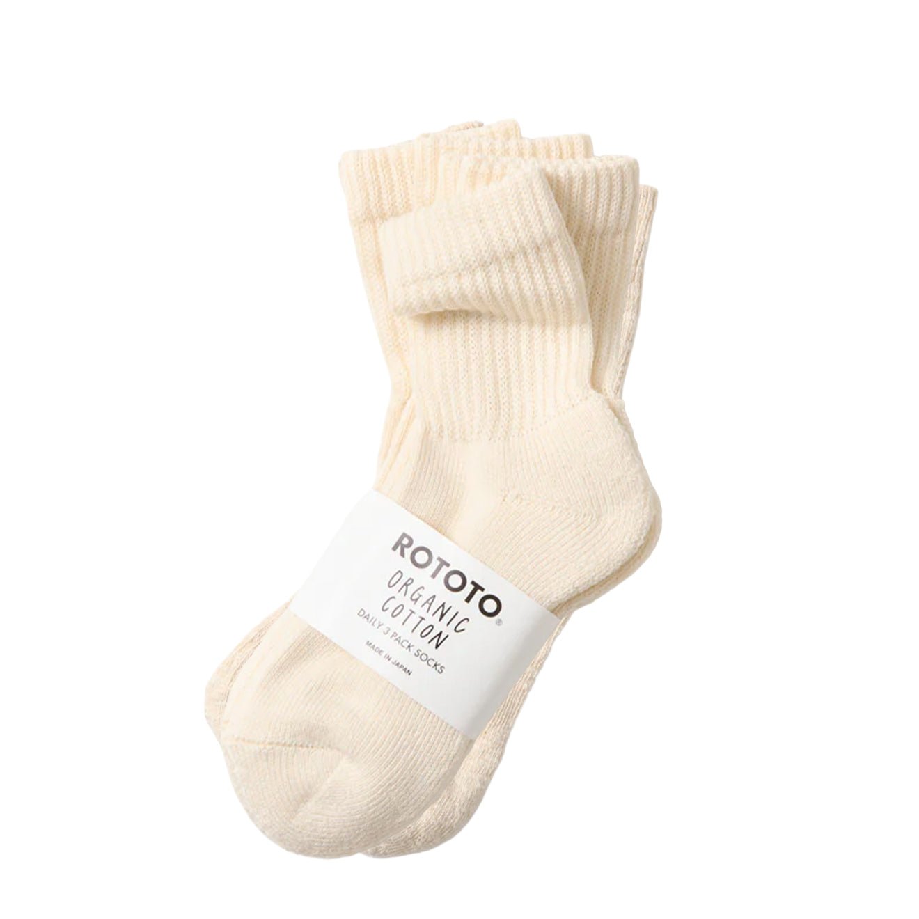 ROTOTO Organic Daily 3 Pack Mini Crew Socks Ivory - The Sporting Lodge