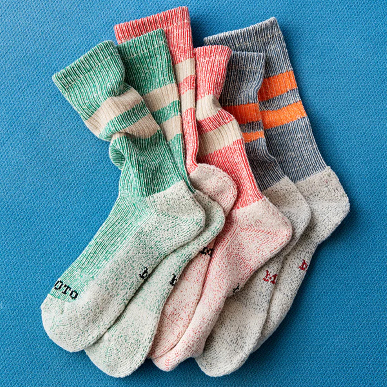 ROTOTO Pile Stripe Marl Socks Blue / Orange