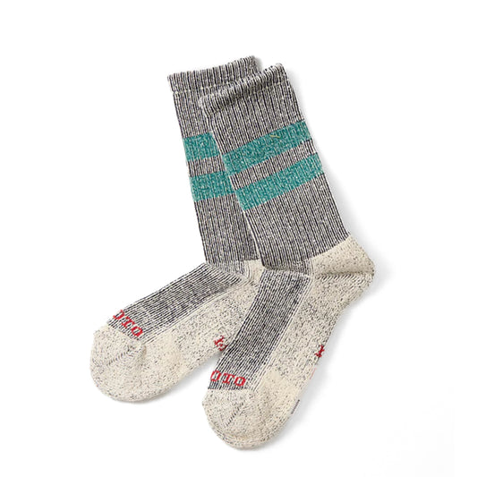ROTOTO Pile Stripe Marl Socks Navy / Sea Green