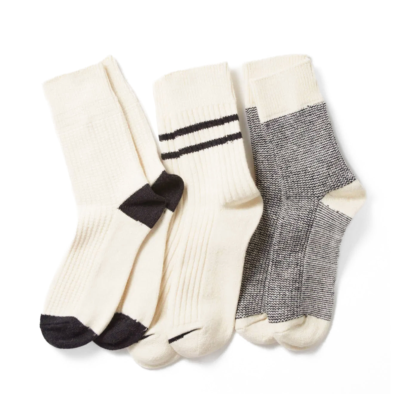 ROTOTO Recycled Cotton/Wool Daily 3 Pack Socks Off White / Black