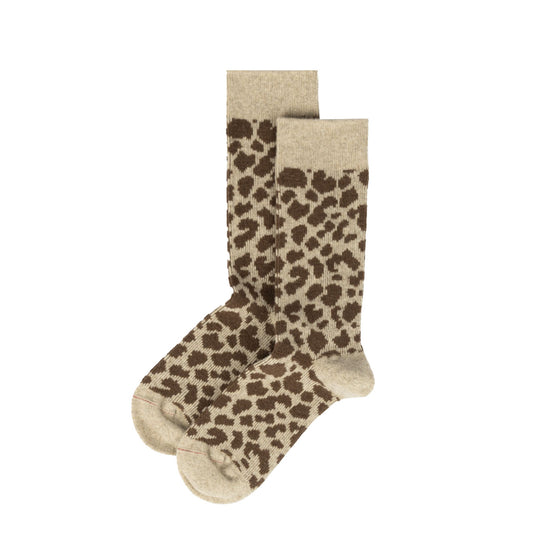 ROTOTO Womens Leopard Pattern Merino Socks Light Beige / Brown