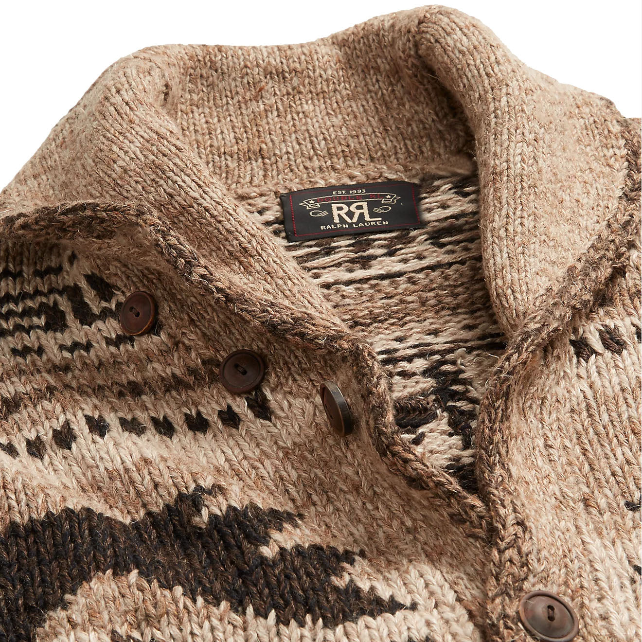 RRL by Ralph Lauren Hand-Knit Linen-Blend Cardigan Brown Tan Multi-3