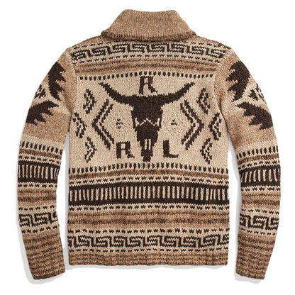 RRL by Ralph Lauren Hand-Knit Linen-Blend Cardigan Brown Tan Multi-2