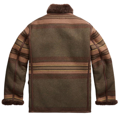 RRL by Ralph Lauren Seaberg Shearling Pea Coat Grey / Brown Multi-2