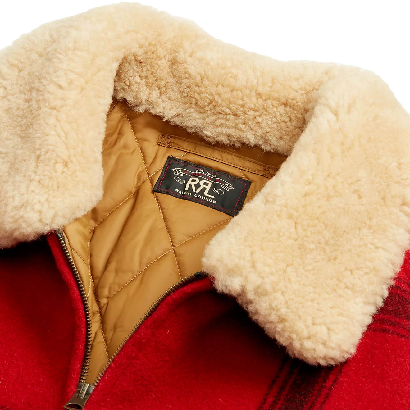 RRL by Ralph Lauren Shearling-Collar Plaid Wool Jacket Red / Black Multi-4