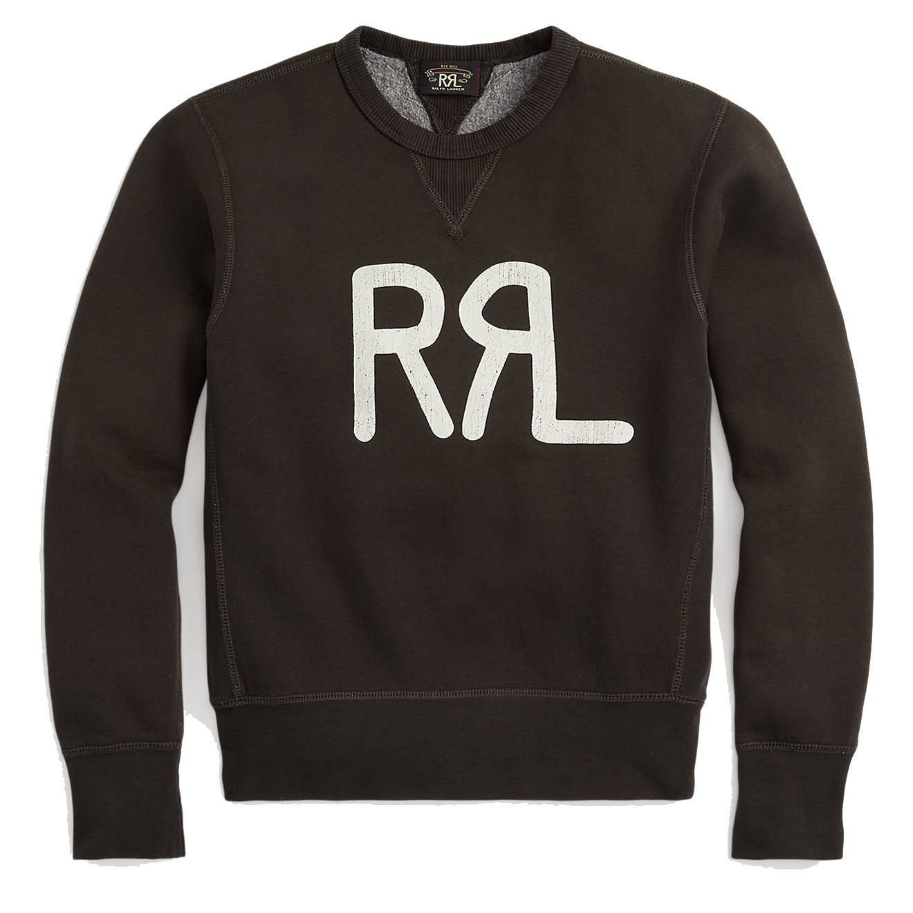 RRL by Ralph Lauren Womens Logo Cotton-Blend Fleece Sweatshirt Faded Black White