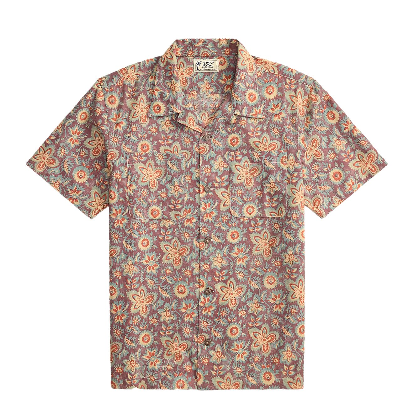 RRL By Ralph Lauren 2 Pocket Camp Short Sleeve Sport Shirt Blue / Red Multi