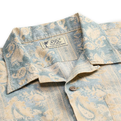 RRL By Ralph Lauren 2 Pocket Camp Short Sleeve Sport Shirt Indigo Blue / Cream Multi