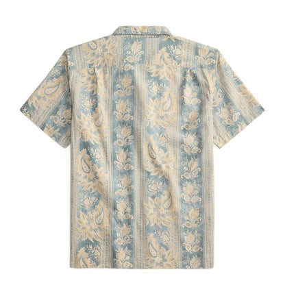 RRL By Ralph Lauren 2 Pocket Camp Short Sleeve Sport Shirt Indigo Blue / Cream Multi