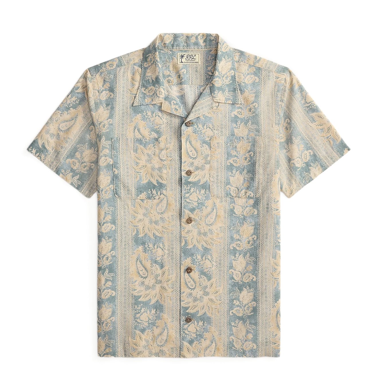 RRL By Ralph Lauren 2 Pocket Camp Short Sleeve Sport Shirt Indigo Blue / Cream Multi