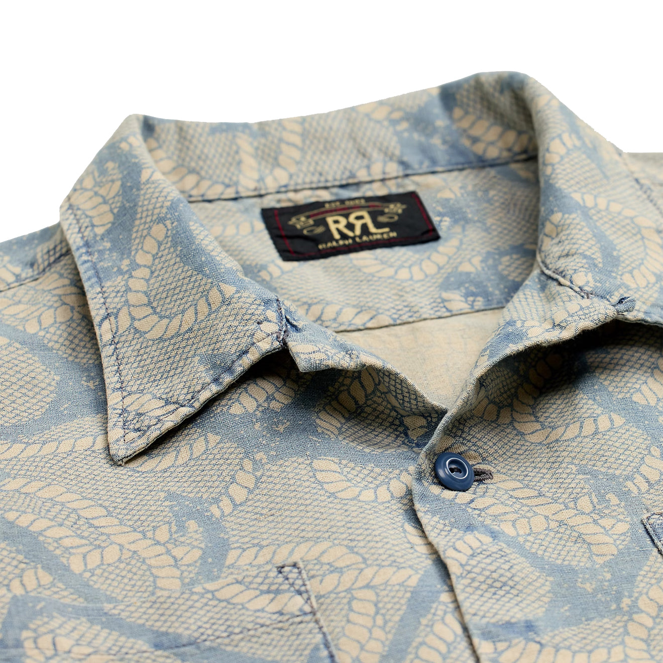 RRL By Ralph Lauren 2 Pocket Camp Short Sleeve Sport Shirt Indigo / Cream Multi