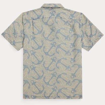 RRL By Ralph Lauren 2 Pocket Camp Short Sleeve Sport Shirt Indigo / Cream Multi