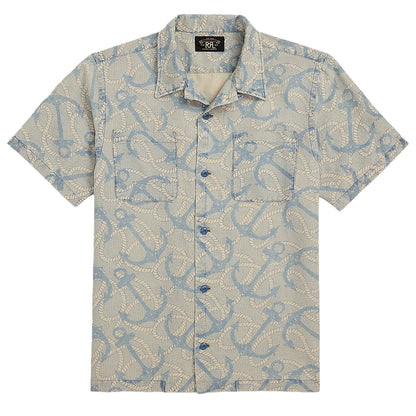 RRL By Ralph Lauren 2 Pocket Camp Short Sleeve Sport Shirt Indigo / Cream Multi