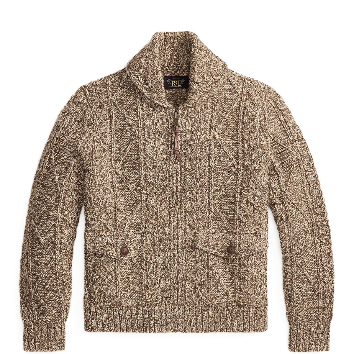 RRL By Ralph Lauren Cable Wool-Blend Full-Zip Sweater Brown / Cream Marl