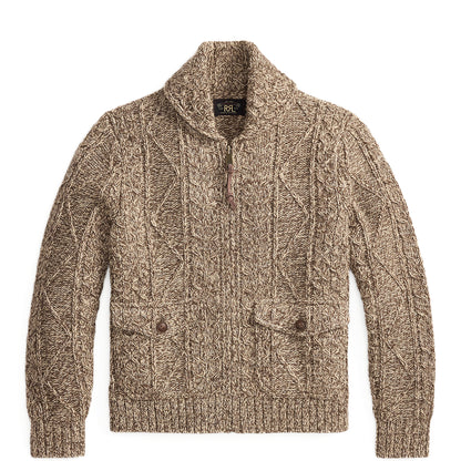 RRL By Ralph Lauren Cable Wool-Blend Full-Zip Sweater Brown / Cream Marl