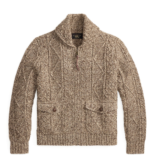 RRL By Ralph Lauren Cable Wool-Blend Full-Zip Sweater Brown / Cream Marl