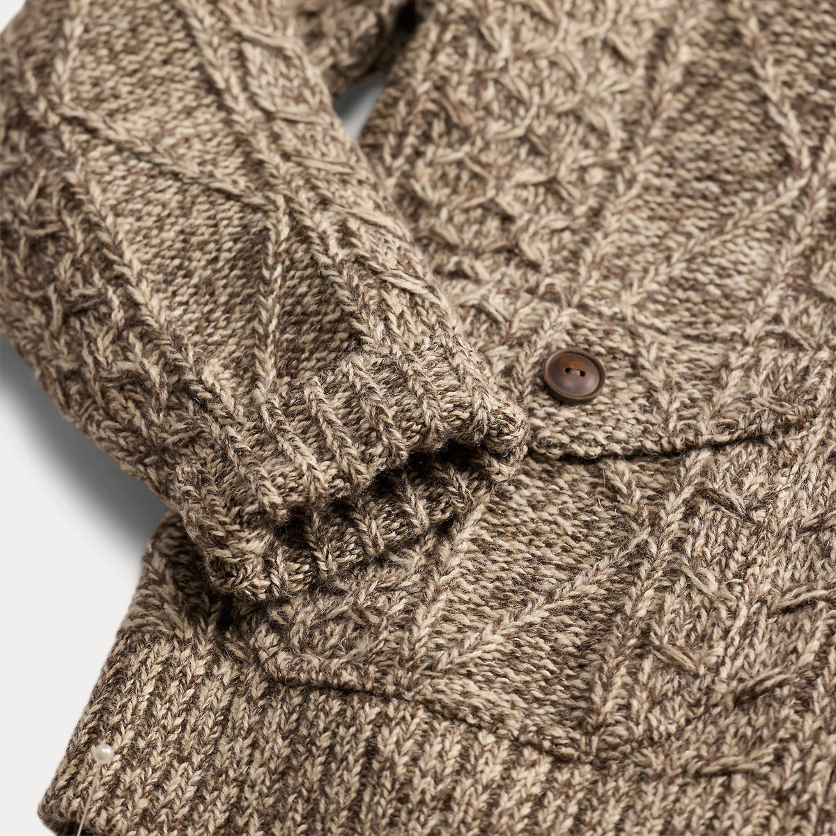 RRL By Ralph Lauren Cable Wool-Blend Full-Zip Sweater Brown / Cream Marl