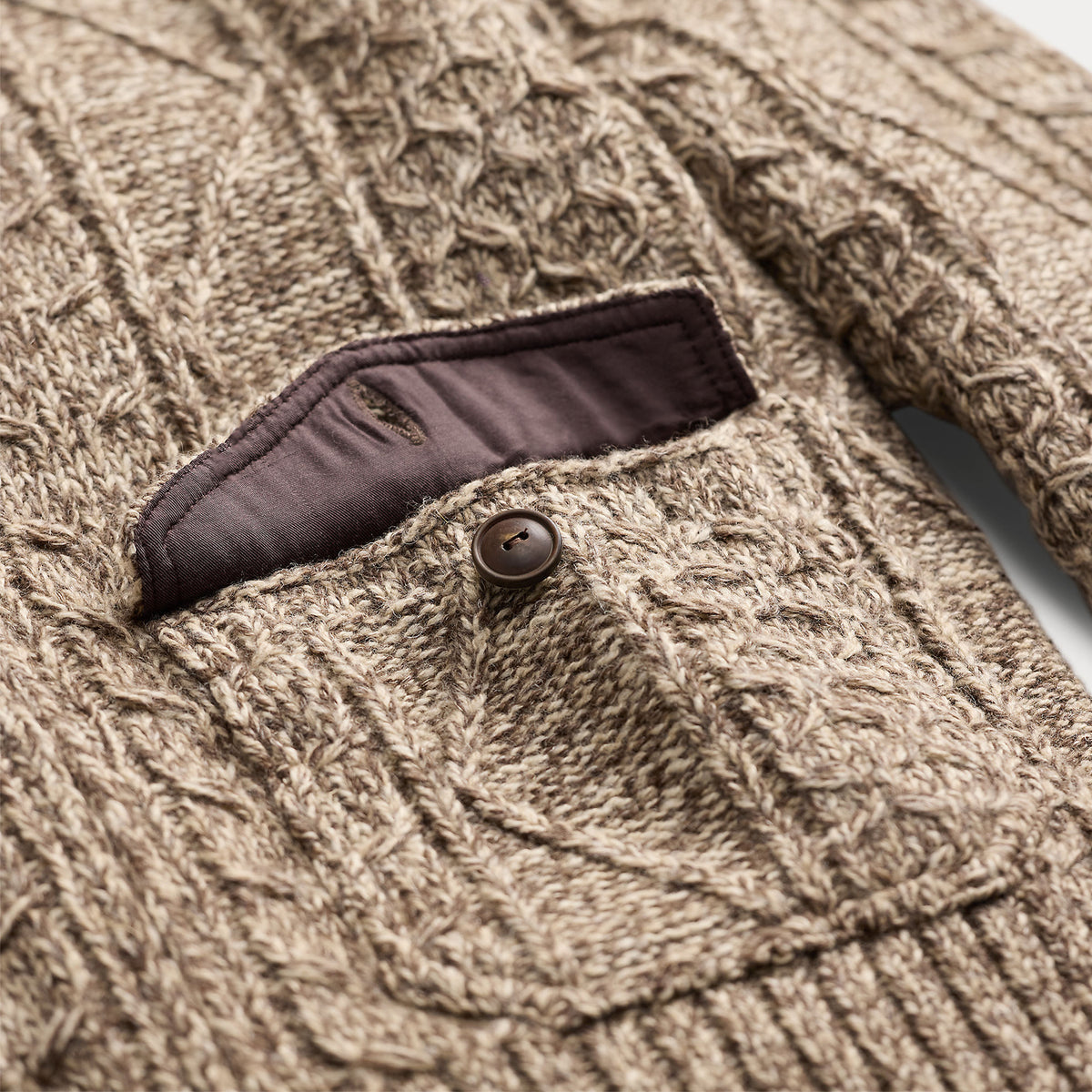 RRL By Ralph Lauren Cable Wool-Blend Full-Zip Sweater Brown / Cream Marl