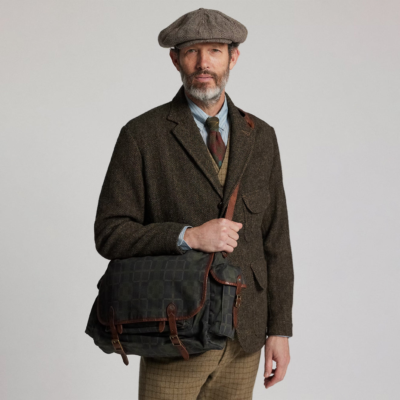 RRL By Ralph Lauren Check Print Oilcloth Messenger Bag Navy Multi Plaid