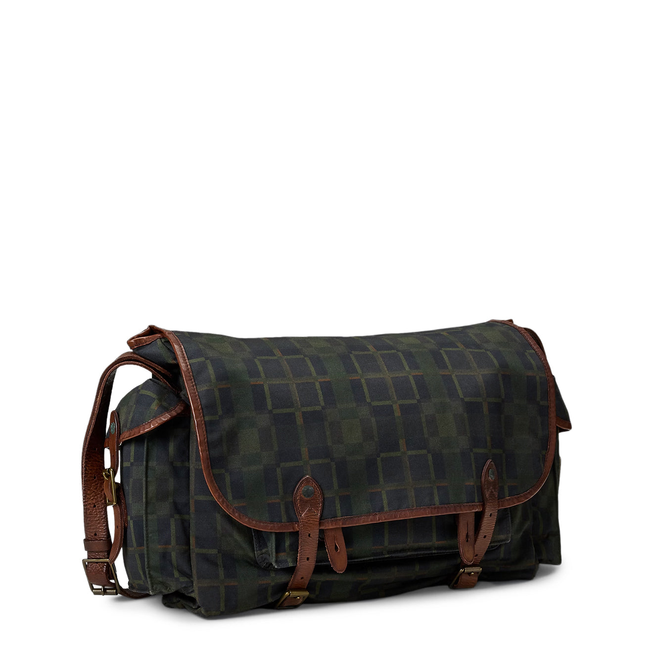 RRL By Ralph Lauren Check Print Oilcloth Messenger Bag Navy Multi Plaid