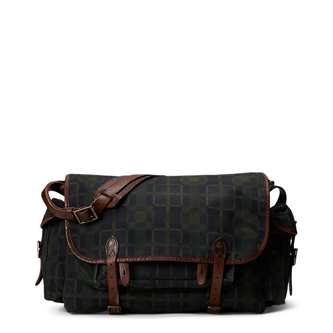 RRL By Ralph Lauren Check Print Oilcloth Messenger Bag Navy Multi Plaid