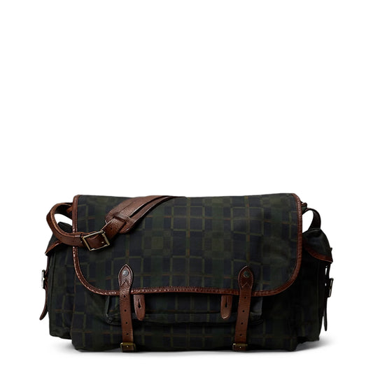 RRL By Ralph Lauren Check Print Oilcloth Messenger Bag Navy Multi Plaid