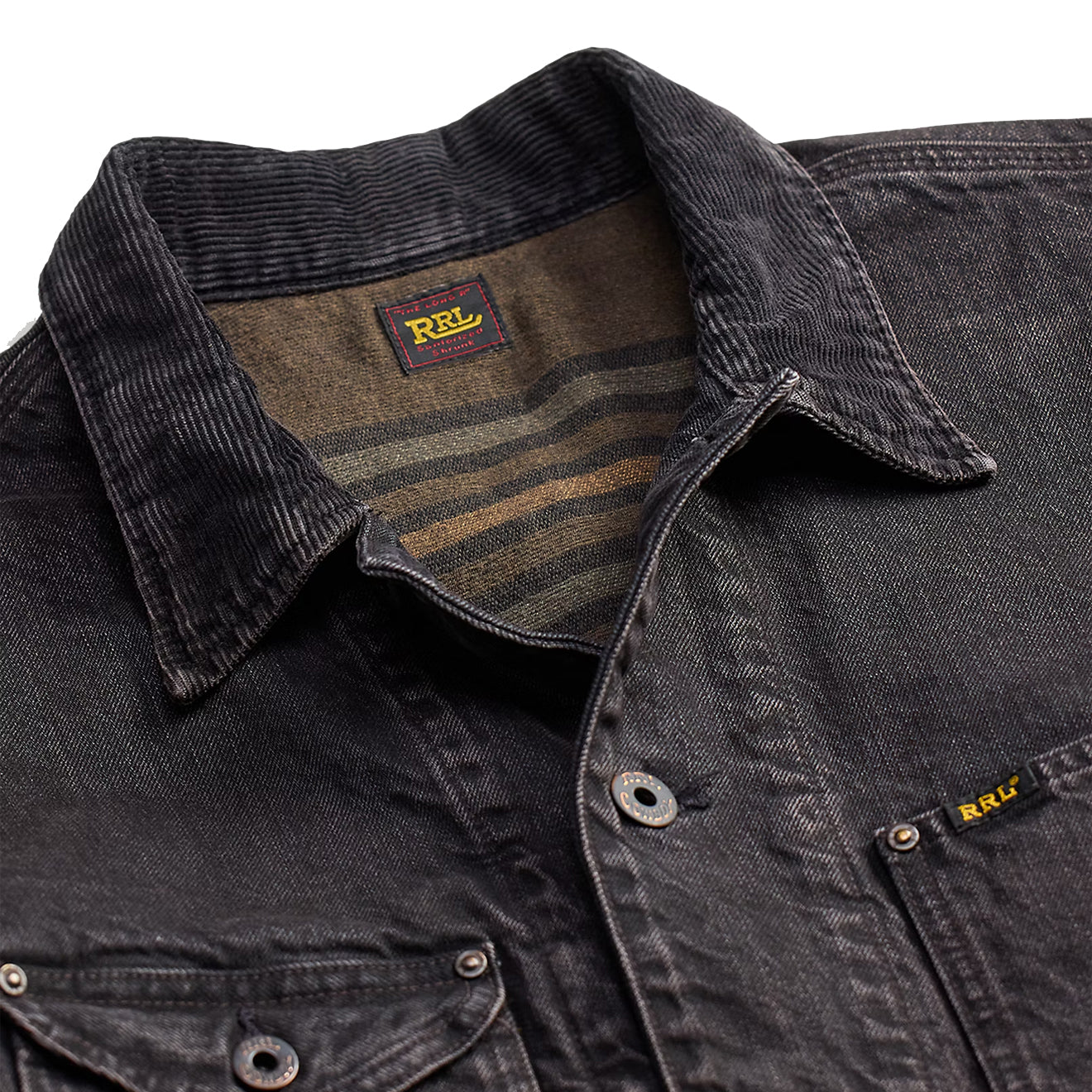 RRL By Ralph Lauren Corduroy-Collar Denim Jacket Black - The Sporting Lodge
