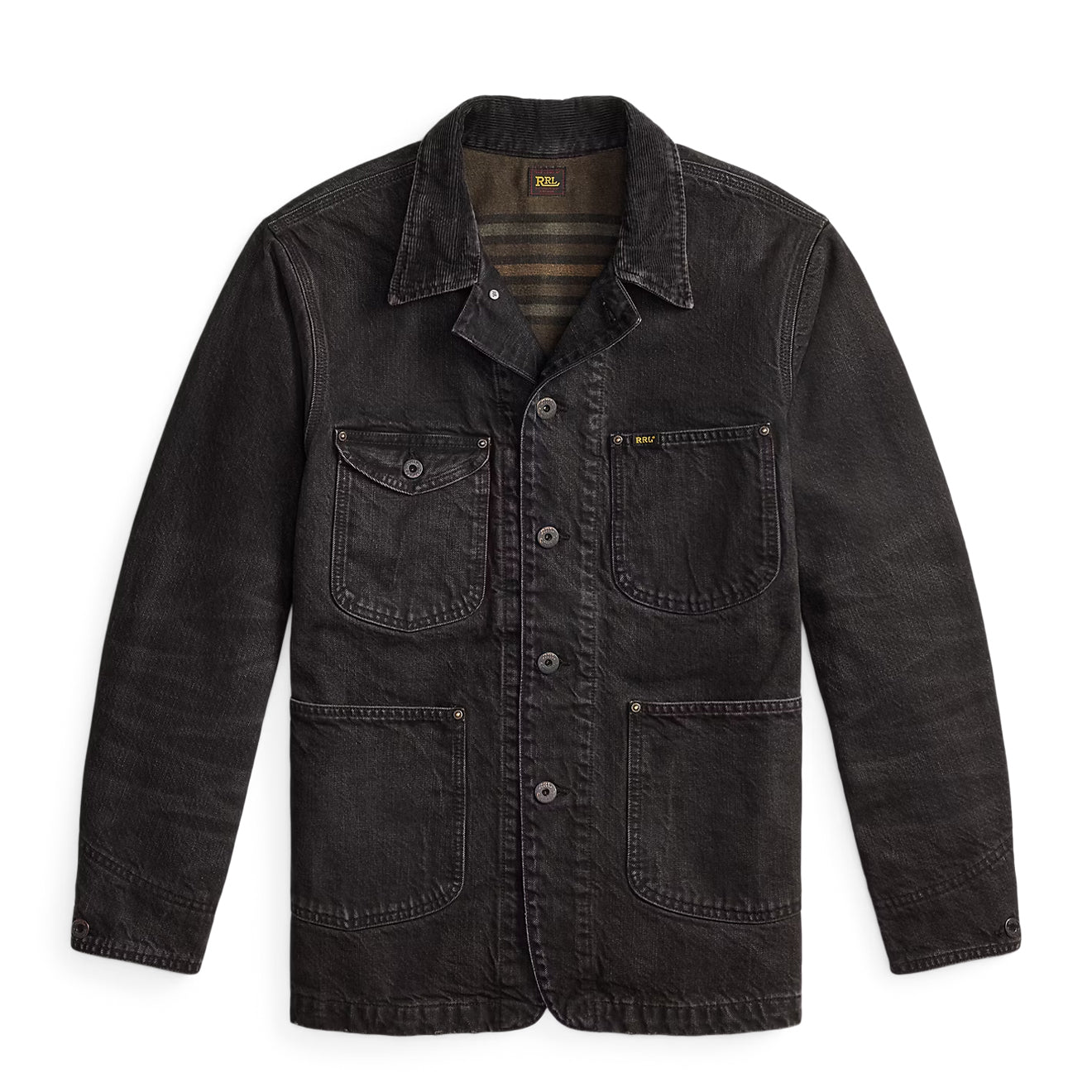 RRL By Ralph Lauren Corduroy-Collar Denim Jacket Black | The