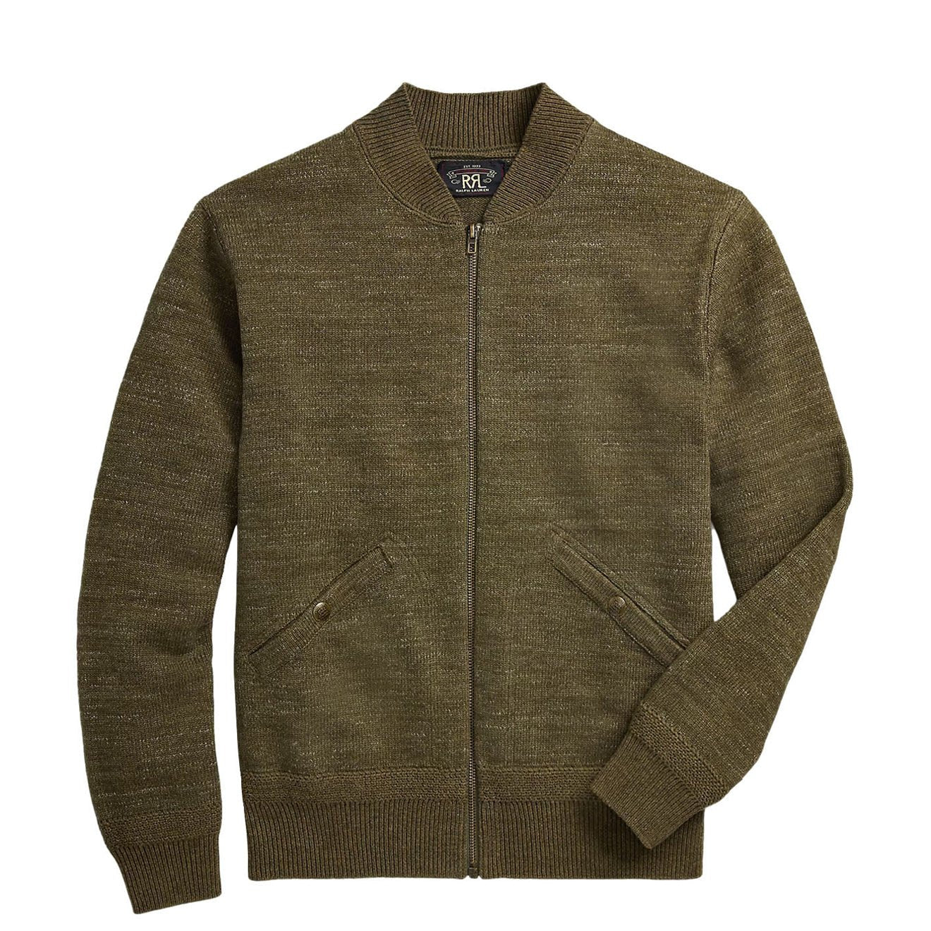 RRL By Ralph Lauren Cotton-Wool Full-Zip Jumper Olive Heather RRL By Ralph Lauren Cotton-Wool Full-Zip Jumper Olive Heather