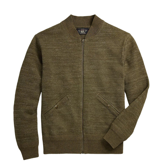 RRL By Ralph Lauren Cotton-Wool Full-Zip Jumper Olive Heather - The Sporting Lodge